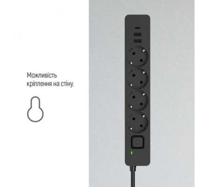 ColorWay Мережевий фільтр живлення ColorWay CW-CHE432PDB, 4 розетки/3USB 2M (CW-CHE432PDB)