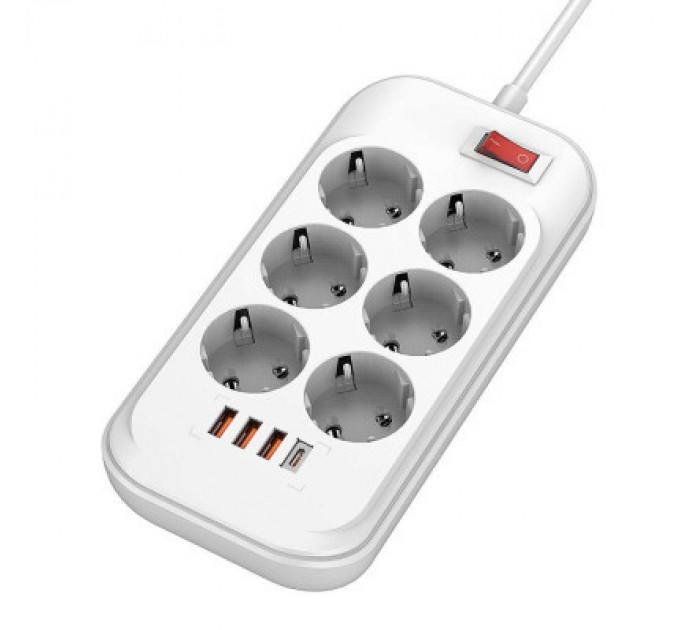ColorWay Мережевий фільтр живлення ColorWay CW-CHE64PDW, 6 розеток/4USB 2M (CW-CHE64PDW)