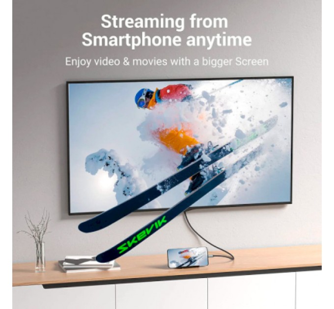 Кабель мультимедійний USB-C 3.1 to HDMI 1.5m 4K 60 Гц Thunderbolt 3 HDCP2.2 PVC Black Vention (CRBBG)