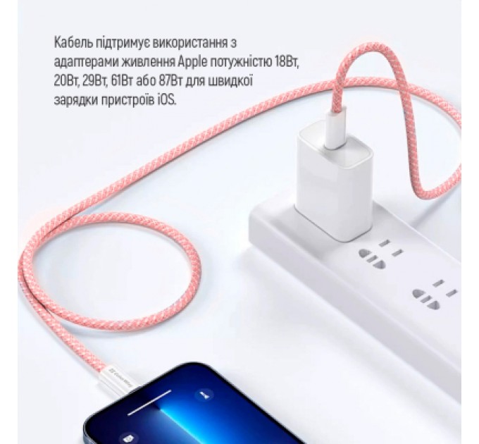 ColorWay Дата кабель USB-C to Lightning 1.0m 27W pink ColorWay (CW-CBPDCL061-P)