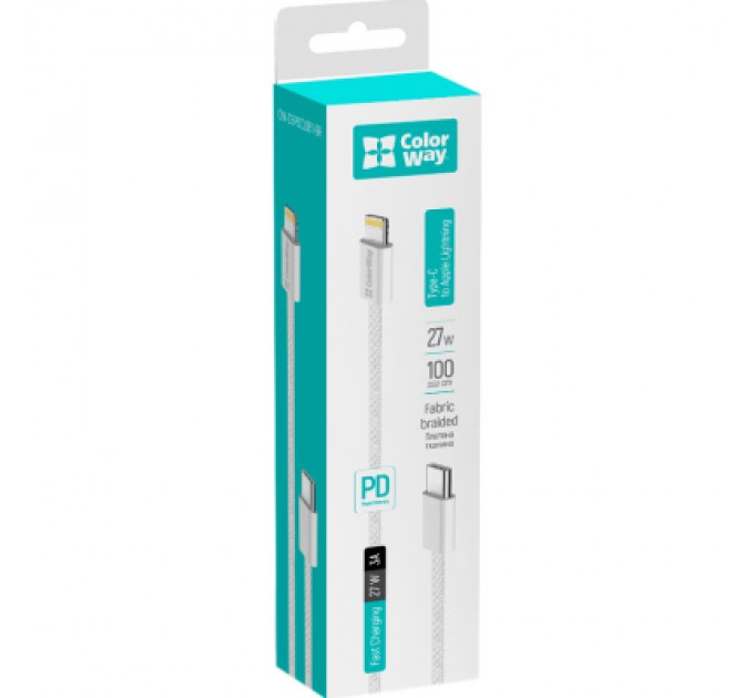 ColorWay Дата кабель USB-C to Lightning 1.0m 27W grey ColorWay (CW-CBPDCL061-GR)