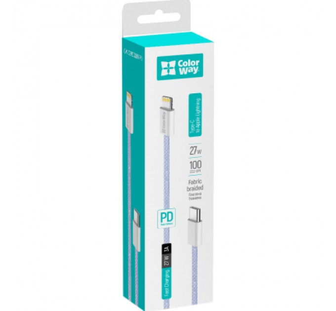 ColorWay Дата кабель USB-C to Lightning 1.0m 27W purple ColorWay (CW-CBPDCL061-PU)