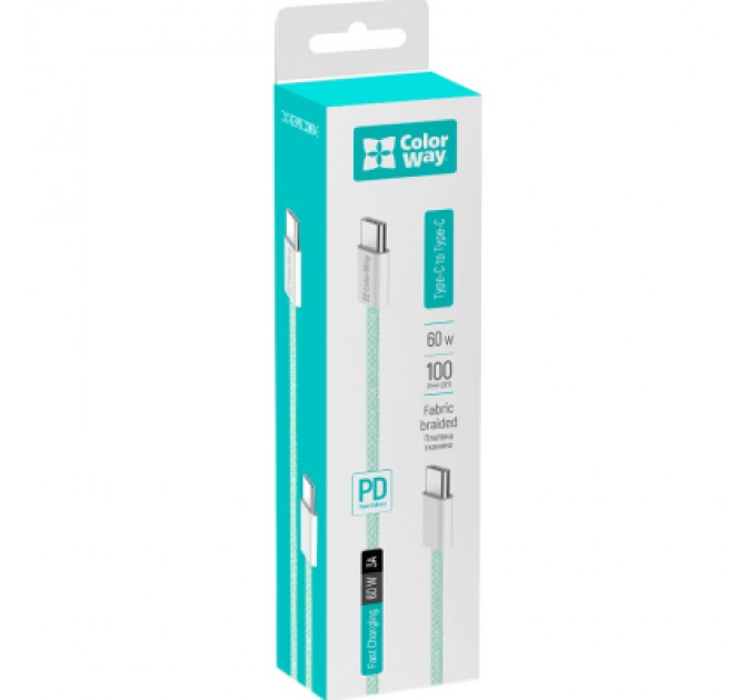 ColorWay Дата кабель USB-C to USB-C 1.0m 60W 3.0А green ColorWay (CW-CBPDCC061-G)