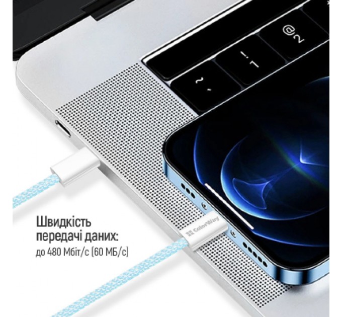 ColorWay Дата кабель USB-C to USB-C 1.0m 60W 3.0А blue ColorWay (CW-CBPDCC061-BL)