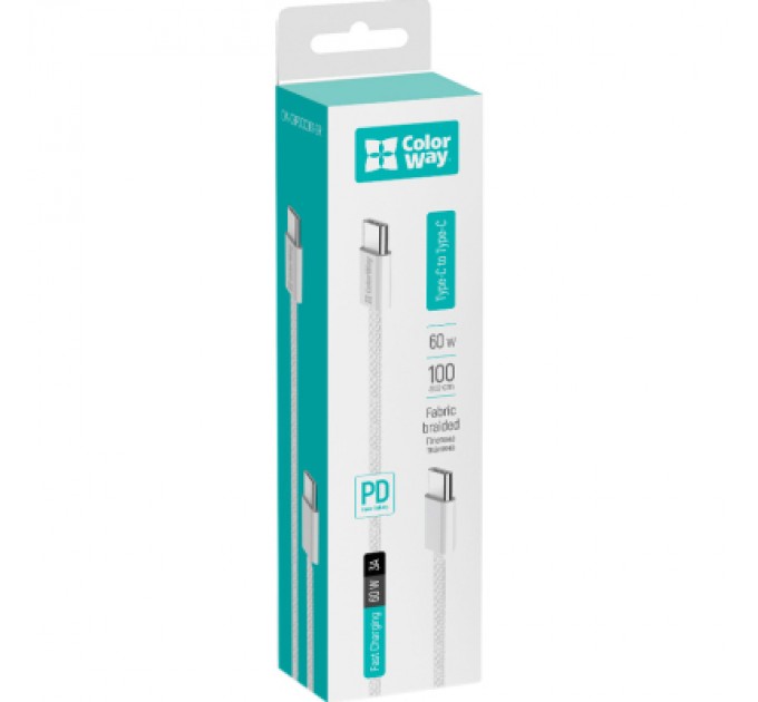 ColorWay Дата кабель USB-C to USB-C 1.0m 60W 3.0А grey ColorWay (CW-CBPDCC061-GR)