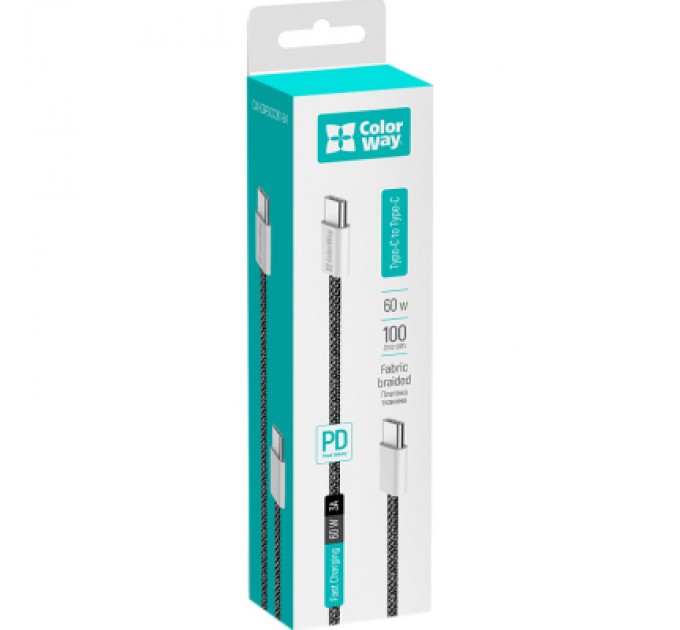 ColorWay Дата кабель USB-C to USB-C 1.0m 60W 3.0А black ColorWay (CW-CBPDCC061-BK)