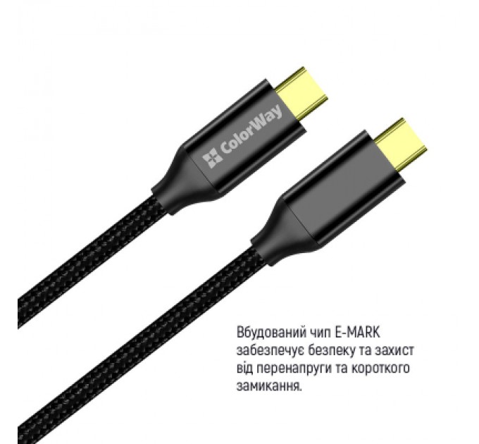 ColorWay Дата кабель USB-C to USB-C 1.0m USB3.2 (20Gbps 4K PD100W) Gen2 5А black ColorWay (CW-CBPDCC062-BK)