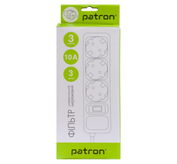 Patron Мережевий фільтр живлення Patron EXT-PN-SP-1033, 3m Black (EXT-PN-SP-1033)