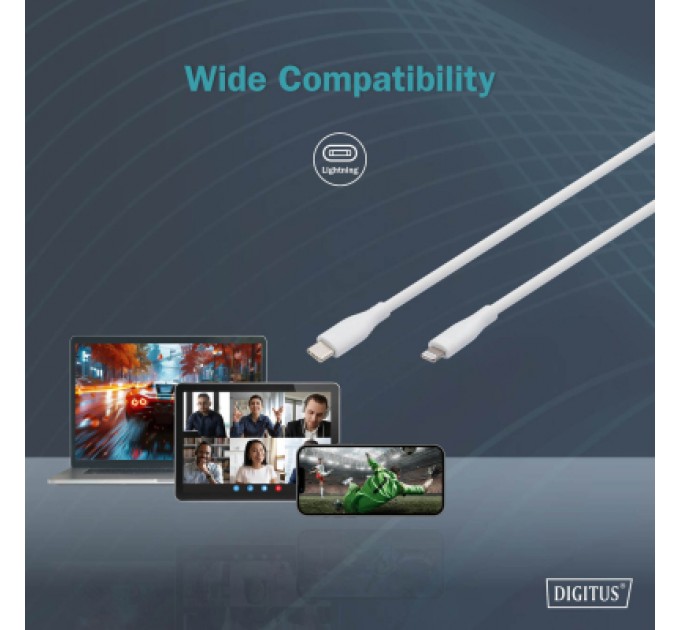 Assmann Дата кабель USB-C to Lightning 1.0m USB 2.0 60W silicone white Digitus (AK-600110-010-W)