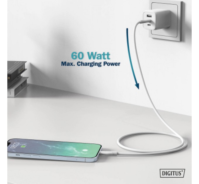 Assmann Дата кабель USB-C to Lightning 1.0m USB 2.0 60W silicone white Digitus (AK-600110-010-W)