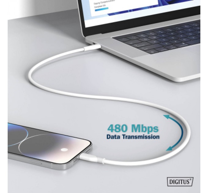 Assmann Дата кабель USB-C to Lightning 2.0m USB 2.0 60W silicone white Digitus (AK-600110-020-W)