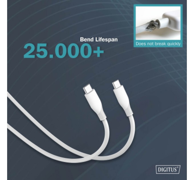 Assmann Дата кабель USB-C to USB-C 1.0m USB 2.0 60W silicone white Digitus (AK-300341-010-W)