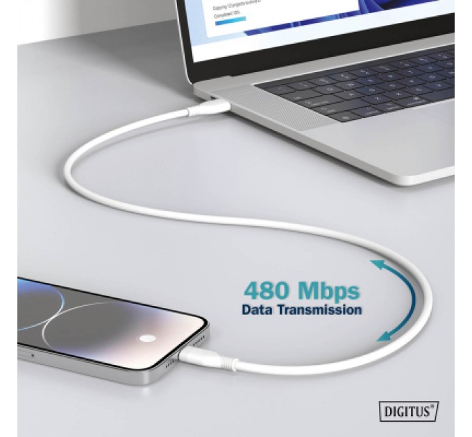 Assmann Дата кабель USB-C to USB-C 1.0m USB 2.0 60W silicone white Digitus (AK-300341-010-W)