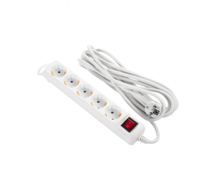 2E Мережевий подовжувач 2E 5XSchuko з вимикачем,5м, white (2E-U05ES15M5)