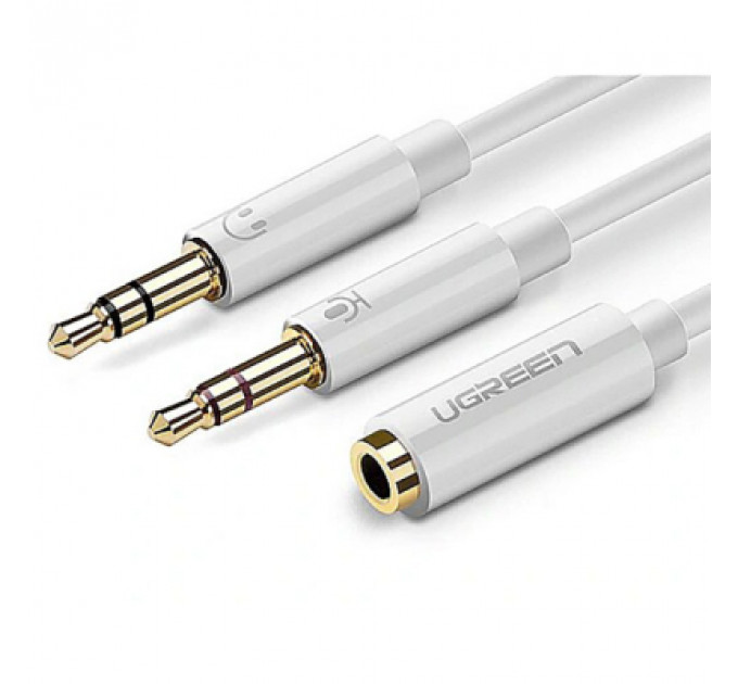 Кабель мультимедійний AUX 3.5mm TRRS to TRSx2 M/M 0.2m ABS Case AV140 White Ugreen (20897)