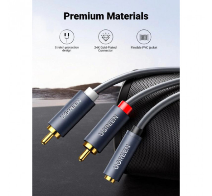 Кабель мультимедійний AUX 3.5mm TRS to RCAx2 M/M 1.0m AV102 Grey Ugreen (10588)