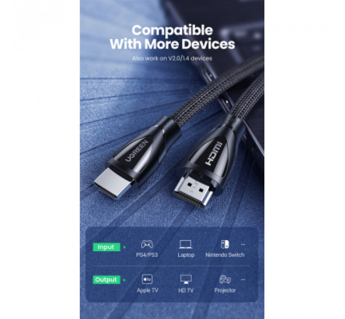 Кабель мультимедійний HDMI to HDMI 1.0m V2.1 HD140 Ugreen (80401)