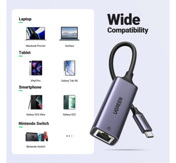 Перехідник USB 3.1 Type-C to Ethernet RJ45 1000 Mb CM199 Ugreen (50737)