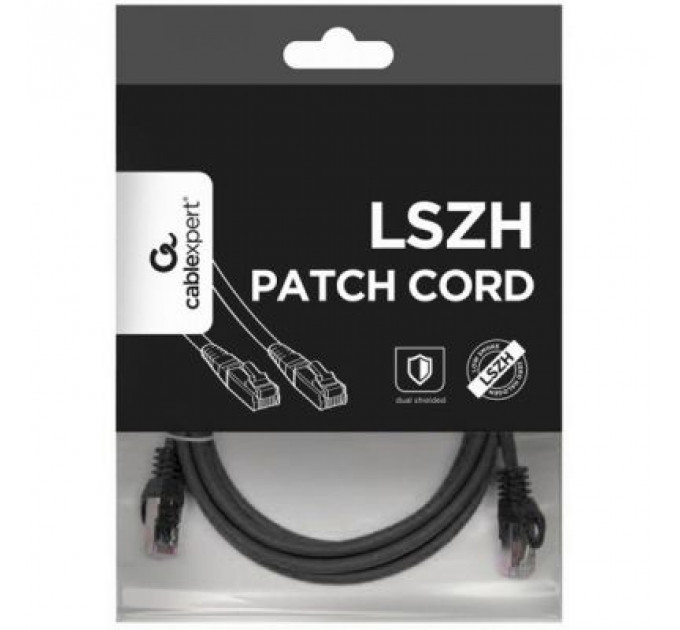 Патч-корд 1м S/FTP Cat 6A CU LSZH black Cablexpert (PP6A-LSZHCU-BK-1M)