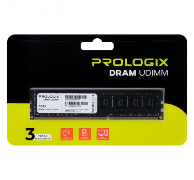 Prologix Модуль пам'яті для комп'ютера DDR3 4GB 1600 MHz Prologix (PRO4GB1600D3)