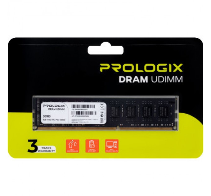 Prologix Модуль пам'яті для комп'ютера DDR3 8GB 1600 MHz Prologix (PRO8GB1600D3)