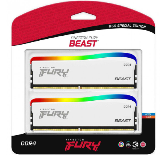 Модуль пам'яті для комп'ютера DDR4 16GB (2x8GB) 3600 MHz Beast White RGB SE Kingston Fury (ex.HyperX) (KF436C17BWAK2/16)