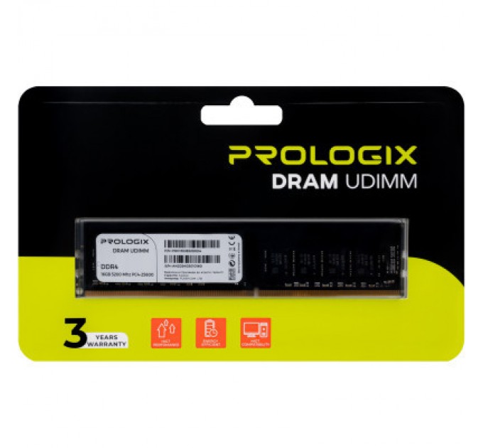 Prologix Модуль пам'яті для комп'ютера DDR4 16GB 3200 MHz Prologix (PRO16GB3200D4)