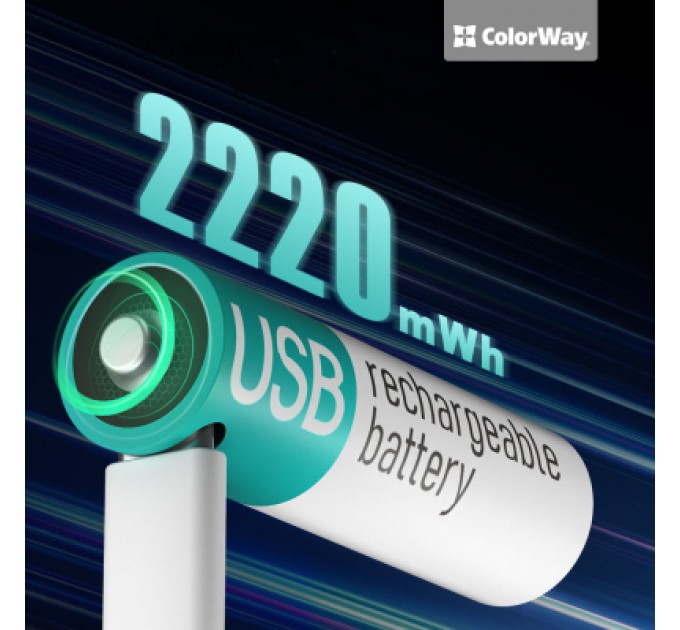 ColorWay Акумулятор ColorWay AA USB-С 2220 mAh 1.5V (2шт) (Li-Polymer) (CW-UBAA-10)