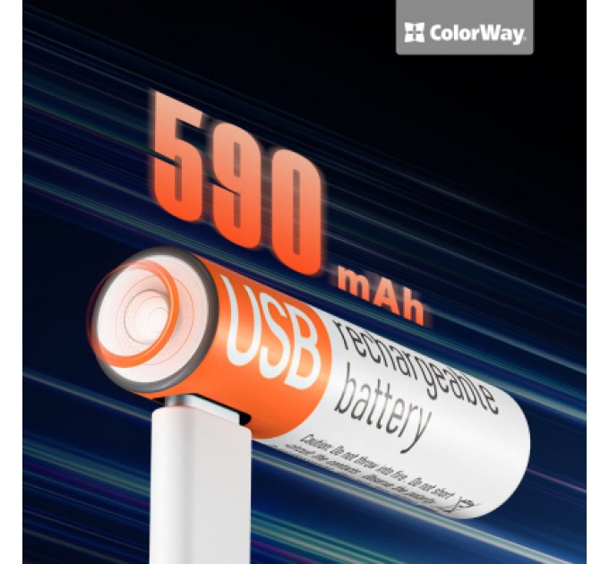 ColorWay Акумулятор ColorWay AAА USB-С 590 mAh 1.5V (2шт) (Li-Polymer) (CW-UBAAA-09)