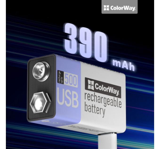 ColorWay Акумулятор Крона USB-С 390 mAh 9V (Li-Polymer) ColorWay (CW-UB9V-06)