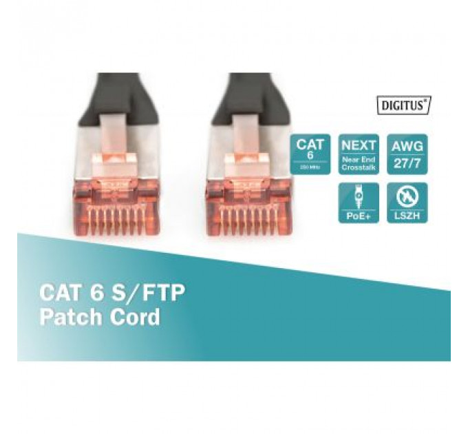 Патч-корд 0.25м, CAT 6 S-FTP, AWG 27/7, LSZH, Black Digitus (DK-1644-0025/BL)