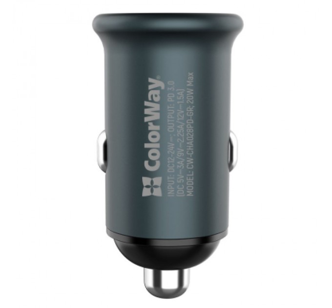 ColorWay Зарядний пристрій ColorWay 1USB Car ( PD USB Type-C (20W) Gray (CW-CHA028PD-GR)