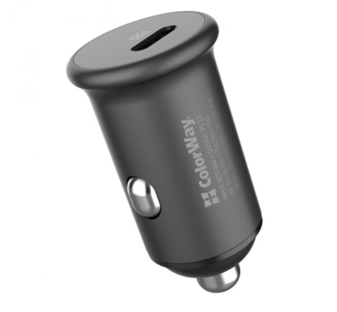 ColorWay Зарядний пристрій ColorWay 1USB Car ( PD USB Type-C (20W) Gray (CW-CHA028PD-GR)