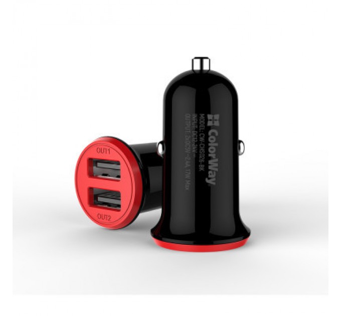 ColorWay Зарядний пристрій ColorWay 2USB AUTO ID 3.4A (17W) red/black (CW-CHA026-BK)