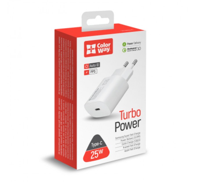 ColorWay Зарядний пристрій ColorWay Power Delivery Port PPS USB Type-C (25W) white (CW-CHS033PD-WT)