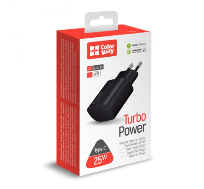 ColorWay Зарядний пристрій ColorWay Power Delivery Port PPS USB Type-C (25W) black (CW-CHS033PD-BK)