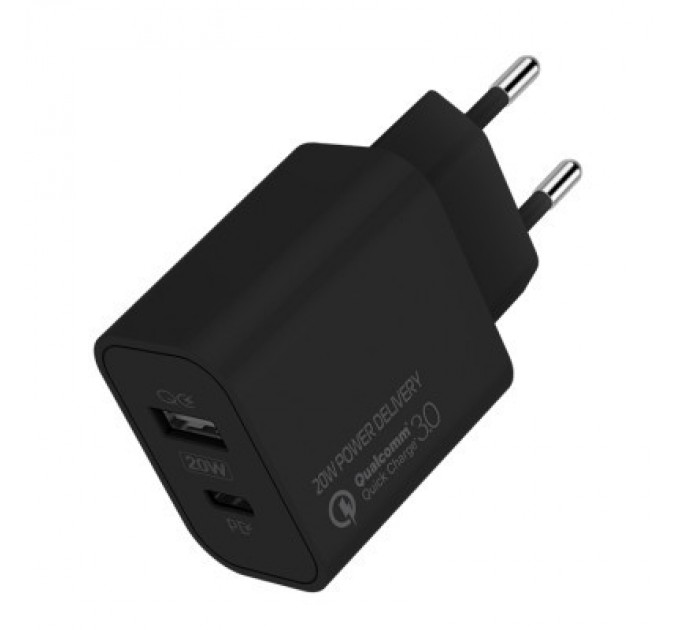 ColorWay Зарядний пристрій ColorWay Type-C PD + USB QC3.0 (20W) V2 black (CW-CHS025QPD-BK)