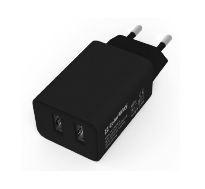 ColorWay Зарядний пристрій ColorWay 2USB AUTO ID 2.1A (10W) black (CW-CHS015-BK)