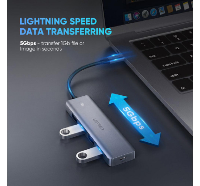 Концентратор Ugreen CM219 HUB Type-C to 4xUSB with USB-C Power Port (Gray) (70336)