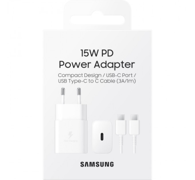 Samsung Зарядний пристрій Samsung 15W Power Adapter (w C to C Cable) White (EP-T1510XWEGRU)
