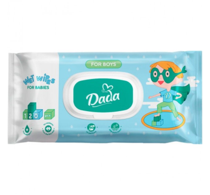 Дитячі вологі серветки Dada для хлопчиків з клапаном 120 шт (4820207590830)