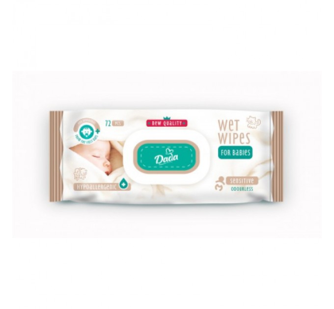 Dada Дитячі вологі серветки Dada Sensitive без запаху 72 шт. з клапаном (4820174980399)