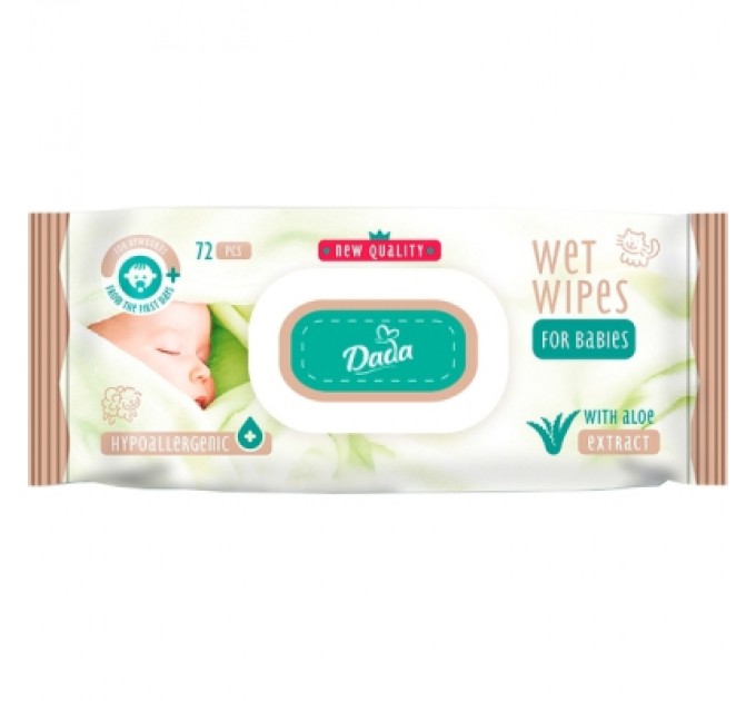 Dada Дитячі вологі серветки Dada з екстрактом алое, з клапаном, 72 шт (4820174980405)