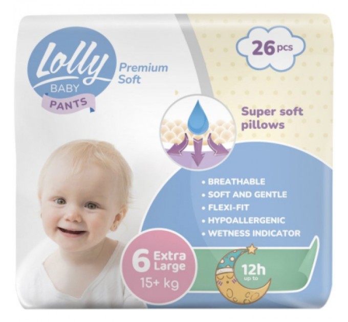 Lolly Підгузки Lolly Premium Soft Extra Large 6 (15+ кг) 26 шт (4820174981013)