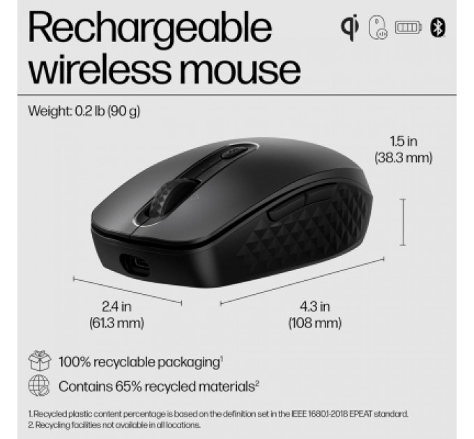 Мишка HP 690 Rechargeable Bluetooth Black (7M1D4AA)