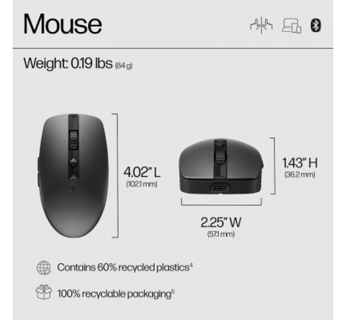 Мишка HP 710 Silent Rechargeable Wireless Black (6E6F2AA)