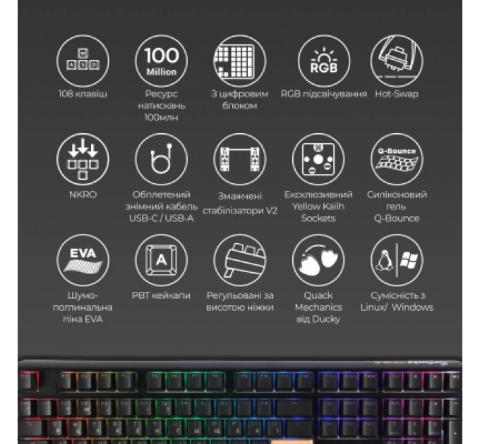Клавіатура Ducky One 3 Cherry MX Brown RGB UA USB Black (DKON2108ST-BUAPXCLAWSC1)