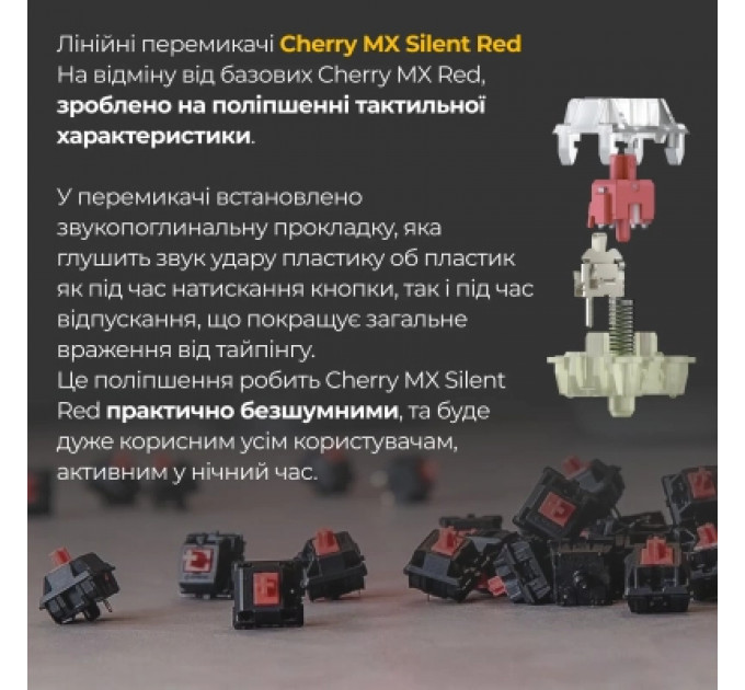 Клавіатура Ducky One 3 Cherry MX Silent Red RGB UA USB Black (DKON2108ST-SUAPXCLAWSC1)