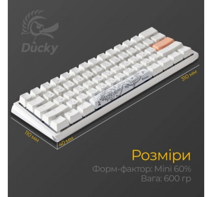 Клавіатура Ducky One 3 Mini Cherry MX Red RGB UA USB White (DKON2161ST-RUAPXPWWWSC1)