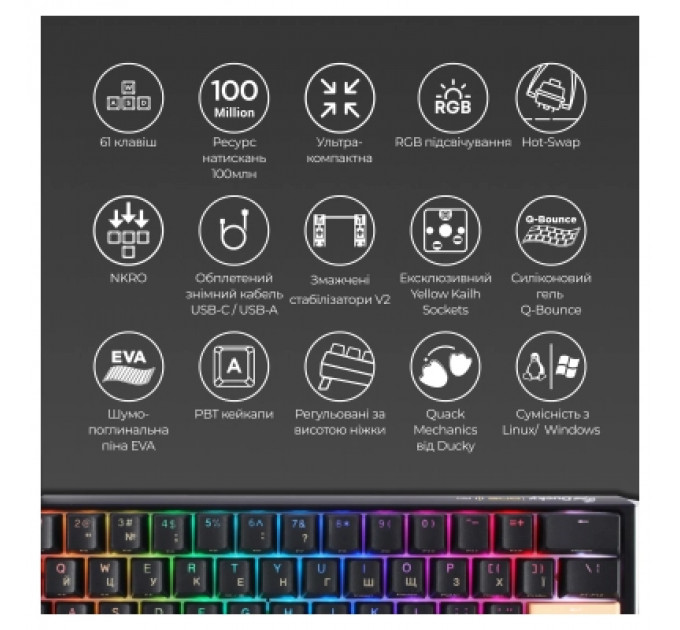 Клавіатура Ducky One 3 Mini Cherry MX Speed Silver RGB UA USB Black (DKON2161ST-PUAPXCLAWSC1)